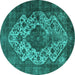 Round Oriental Turquoise Industrial Rug, urb552turq