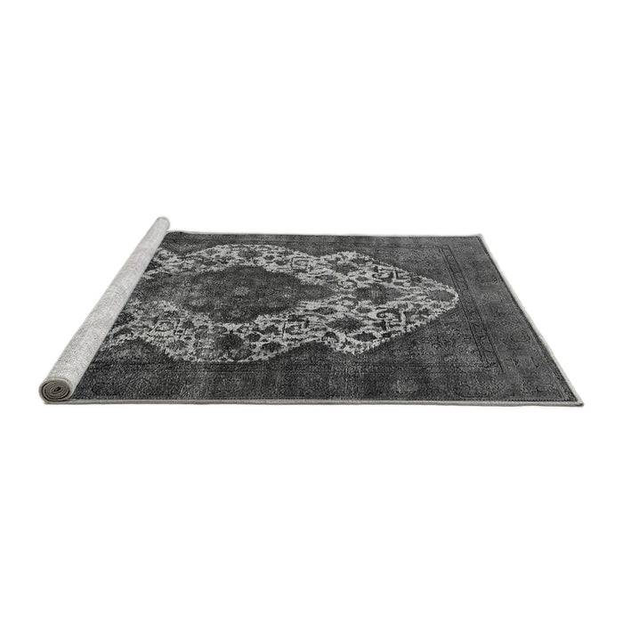 Sideview of Machine Washable Oriental Gray Industrial Rug, wshurb552gry