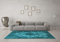 Machine Washable Oriental Light Blue Industrial Rug, wshurb552lblu