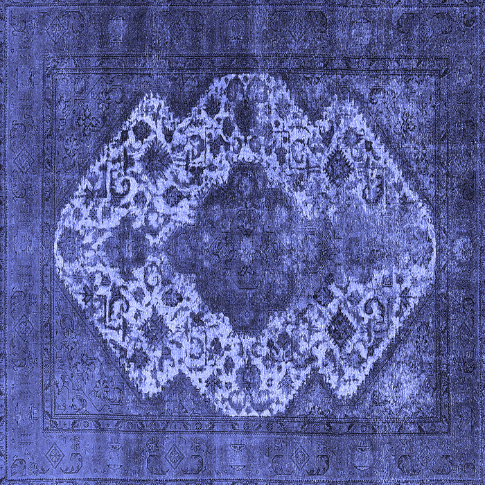 Square Machine Washable Oriental Blue Industrial Rug, wshurb552blu