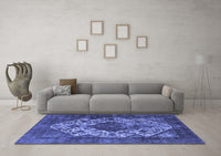 Machine Washable Oriental Blue Industrial Rug, wshurb552blu