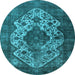 Round Machine Washable Oriental Light Blue Industrial Rug, wshurb552lblu