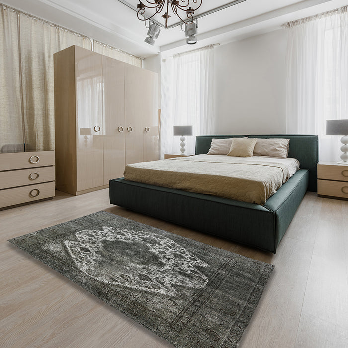 Machine Washable Industrial Modern Taupe Brown Rug in a Bedroom, wshurb552