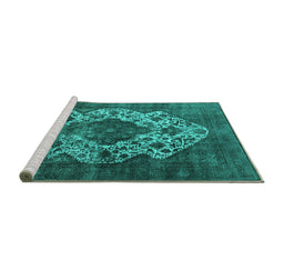 Sideview of Machine Washable Oriental Turquoise Industrial Area Rugs, wshurb552turq