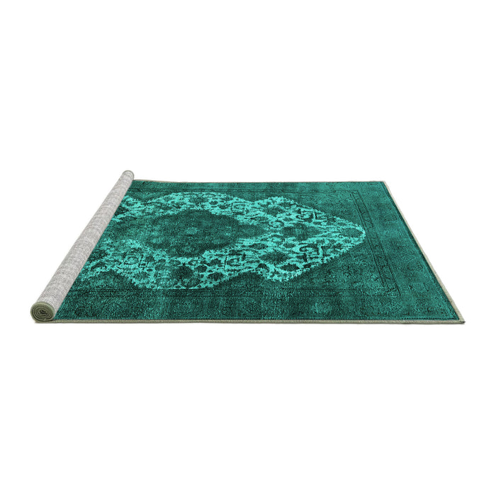 Sideview of Machine Washable Oriental Turquoise Industrial Area Rugs, wshurb552turq
