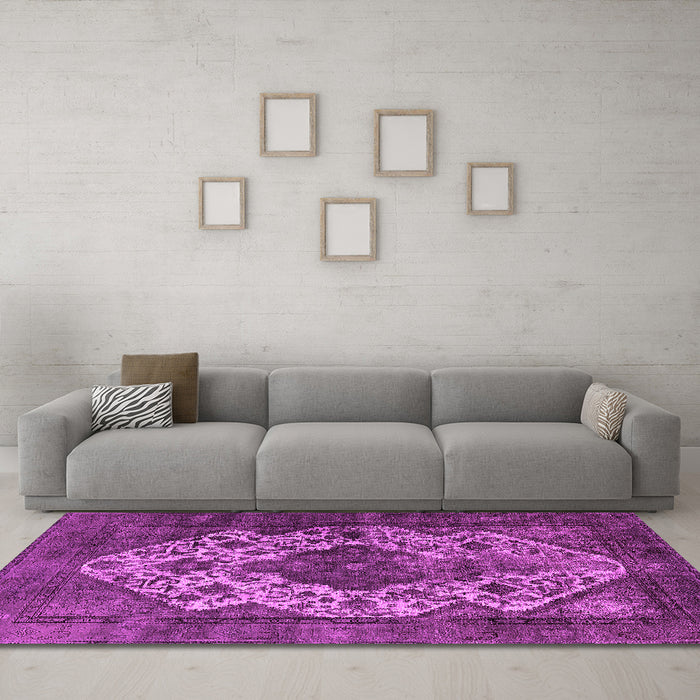 Machine Washable Oriental Pink Industrial Rug in a Living Room, wshurb552pnk