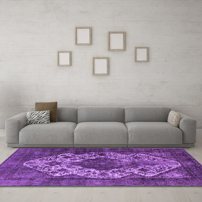 Machine Washable Oriental Purple Industrial Area Rugs in a Living Room, wshurb552pur