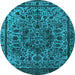 Round Machine Washable Oriental Light Blue Industrial Rug, wshurb553lblu