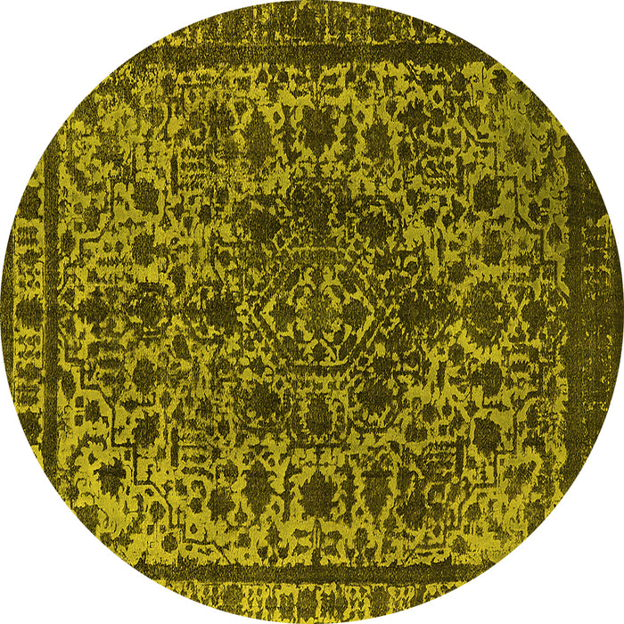Round Machine Washable Oriental Yellow Industrial Rug, wshurb553yw