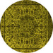 Round Machine Washable Oriental Yellow Industrial Rug, wshurb553yw