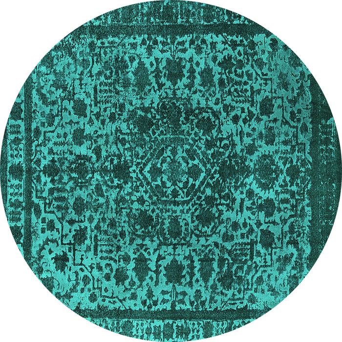 Round Oriental Turquoise Industrial Rug, urb553turq