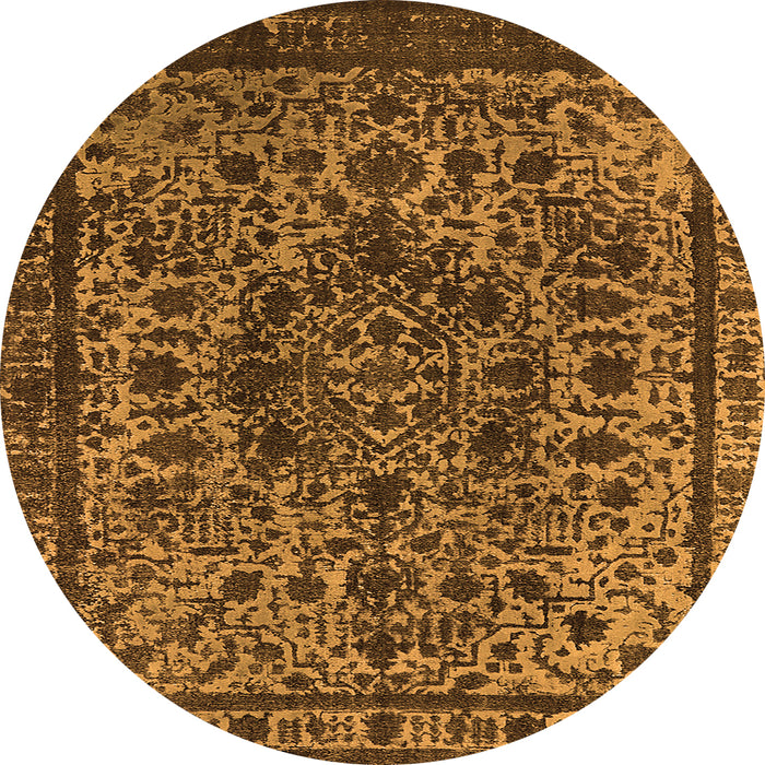 Round Machine Washable Oriental Orange Industrial Area Rugs, wshurb553org