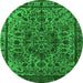 Round Machine Washable Oriental Green Industrial Area Rugs, wshurb553grn