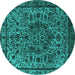 Round Machine Washable Oriental Turquoise Industrial Area Rugs, wshurb553turq