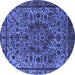 Round Machine Washable Oriental Blue Industrial Rug, wshurb553blu