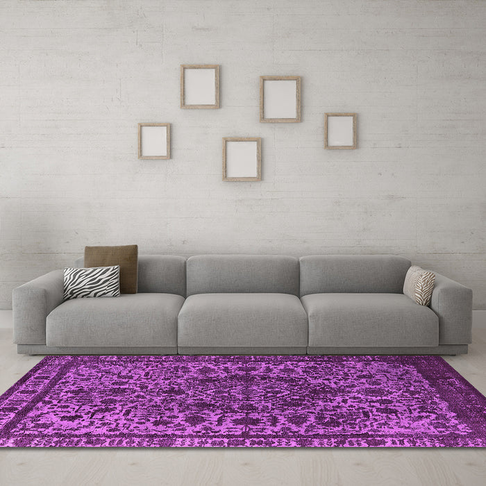Machine Washable Oriental Pink Industrial Rug in a Living Room, wshurb553pnk