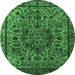 Round Machine Washable Oriental Emerald Green Industrial Area Rugs, wshurb553emgrn