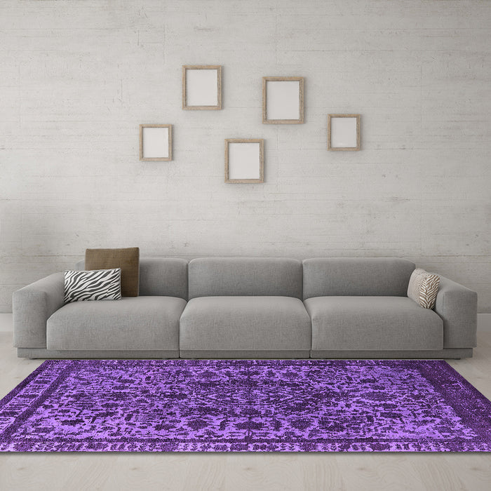 Machine Washable Oriental Purple Industrial Area Rugs in a Living Room, wshurb553pur