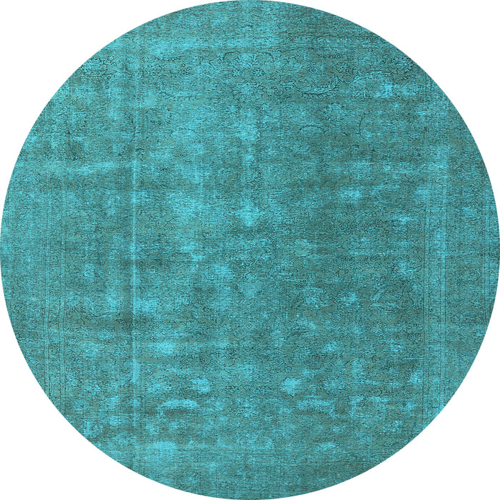 Round Machine Washable Oriental Light Blue Industrial Rug, wshurb554lblu