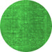 Round Machine Washable Oriental Green Industrial Area Rugs, wshurb554grn