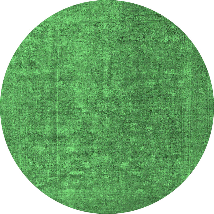 Round Machine Washable Oriental Emerald Green Industrial Area Rugs, wshurb554emgrn