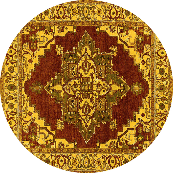 Round Oriental Yellow Industrial Rug, urb555yw