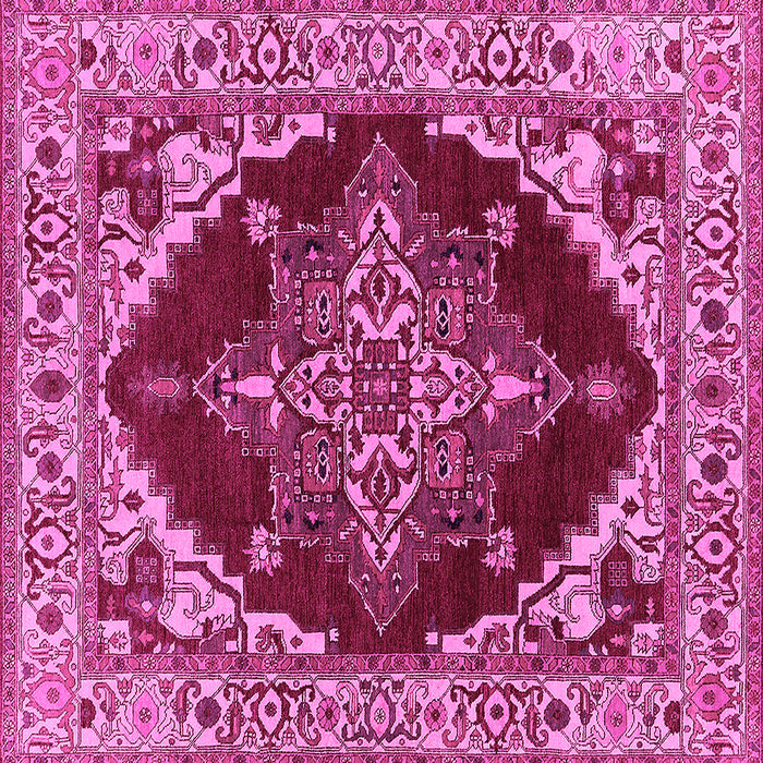 Square Machine Washable Oriental Pink Industrial Rug, wshurb555pnk