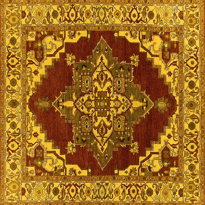 Square Machine Washable Oriental Yellow Industrial Rug, wshurb555yw