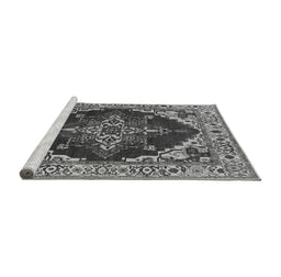 Sideview of Machine Washable Oriental Gray Industrial Rug, wshurb555gry