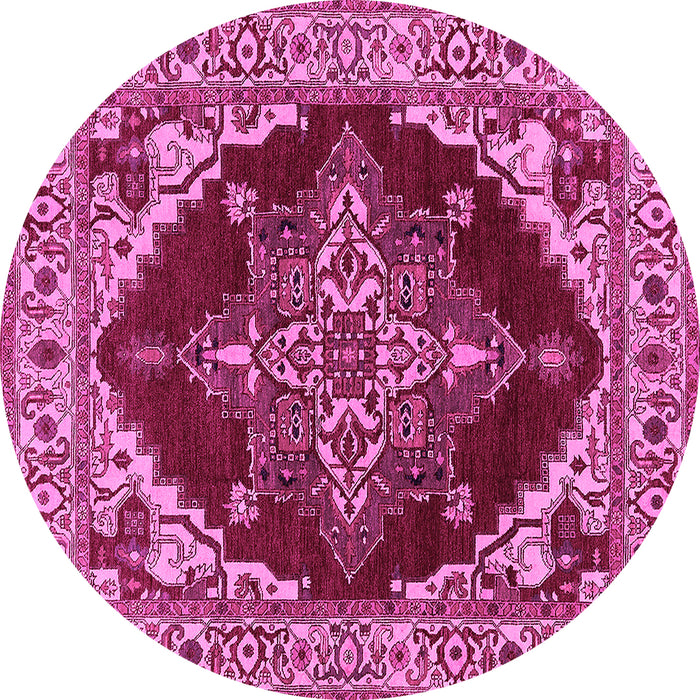 Round Machine Washable Oriental Pink Industrial Rug, wshurb555pnk