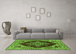 Machine Washable Oriental Green Industrial Area Rugs in a Living Room,, wshurb555grn