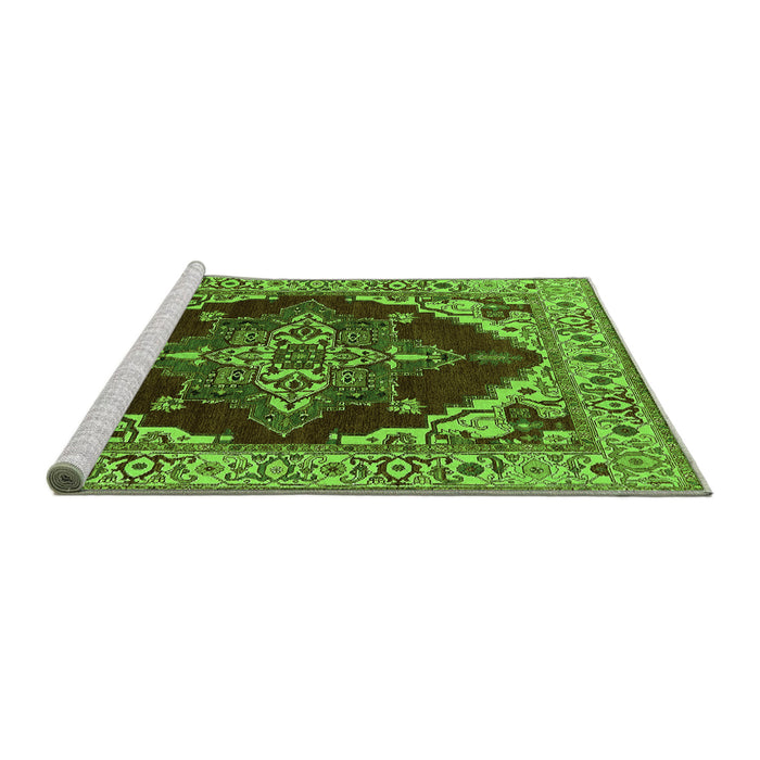 Sideview of Machine Washable Oriental Green Industrial Area Rugs, wshurb555grn