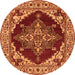 Round Machine Washable Oriental Orange Industrial Area Rugs, wshurb555org