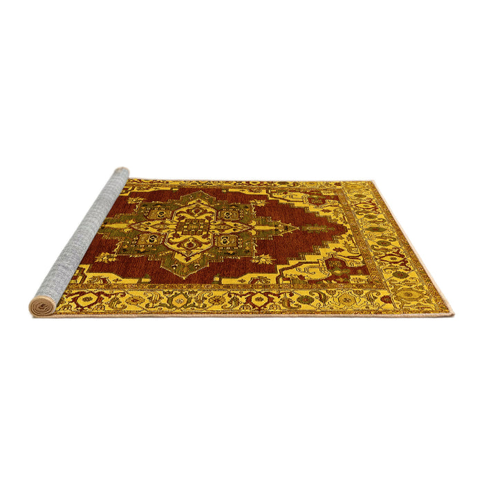 Sideview of Machine Washable Oriental Yellow Industrial Rug, wshurb555yw