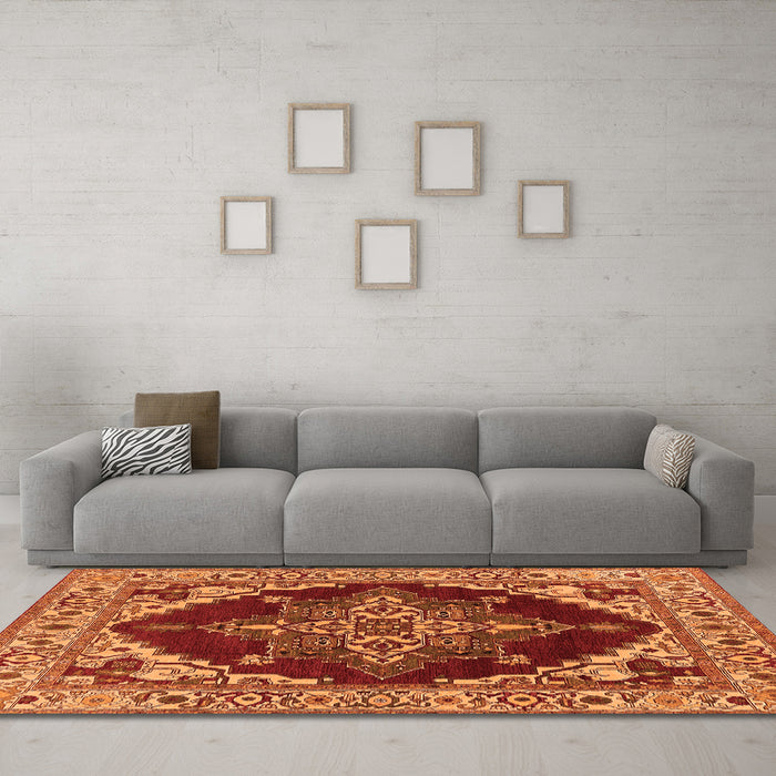 Machine Washable Oriental Orange Industrial Area Rugs in a Living Room, wshurb555org