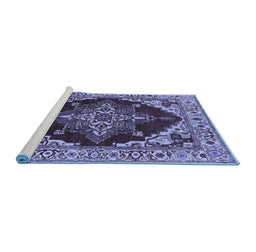Sideview of Machine Washable Oriental Blue Industrial Rug, wshurb555blu