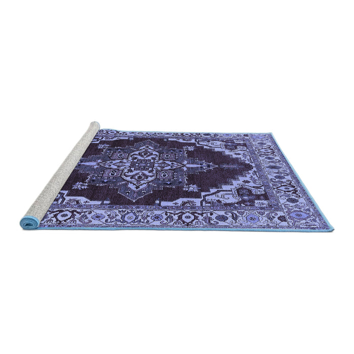Sideview of Machine Washable Oriental Blue Industrial Rug, wshurb555blu