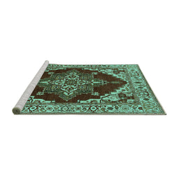 Sideview of Machine Washable Oriental Turquoise Industrial Area Rugs, wshurb555turq