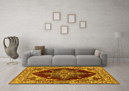 Machine Washable Oriental Yellow Industrial Rug in a Living Room, wshurb555yw
