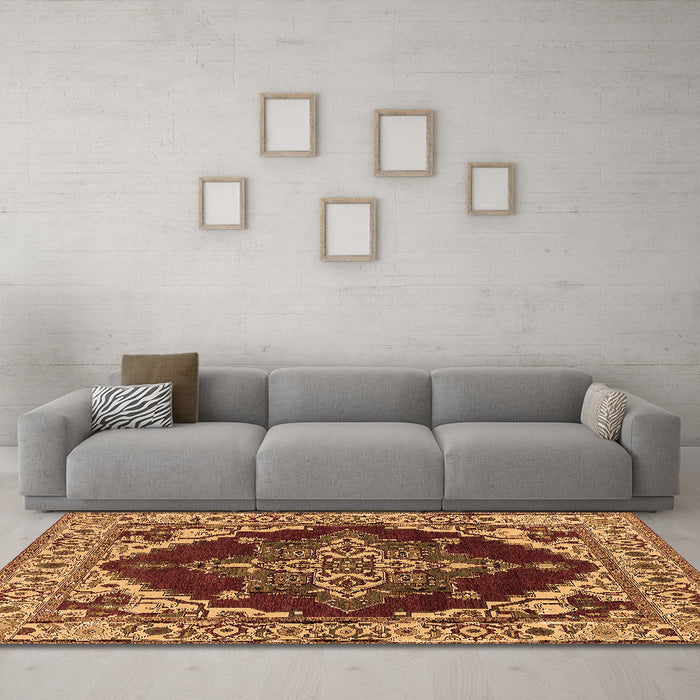Machine Washable Oriental Brown Industrial Rug in a Living Room,, wshurb555brn