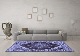 Machine Washable Oriental Blue Industrial Rug in a Living Room, wshurb555blu