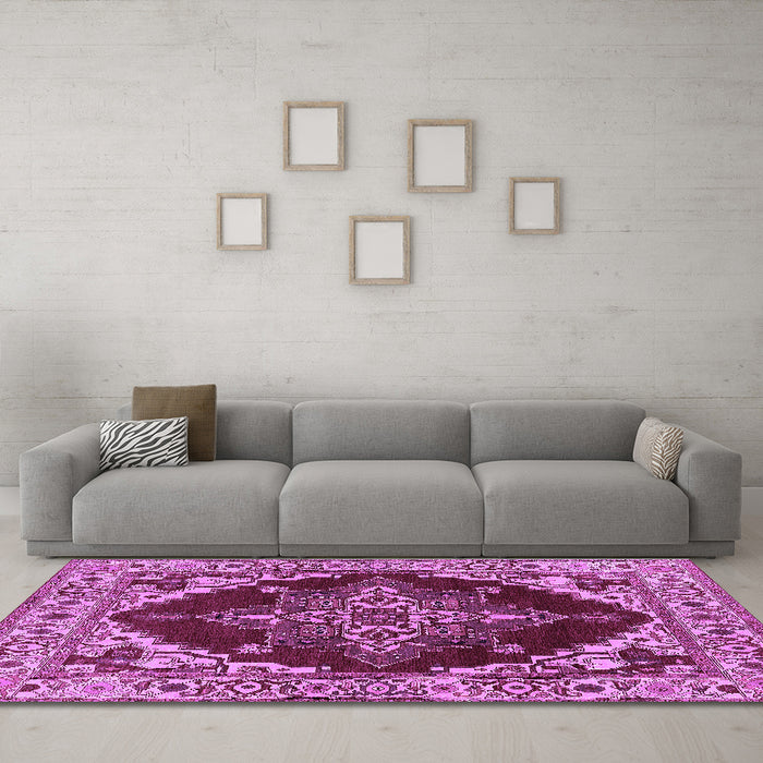 Machine Washable Oriental Purple Industrial Area Rugs in a Living Room, wshurb555pur