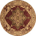 Round Machine Washable Oriental Brown Industrial Rug, wshurb556brn