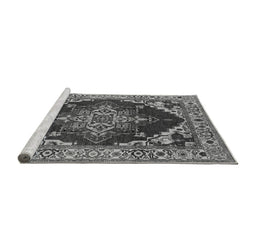 Sideview of Machine Washable Oriental Gray Industrial Rug, wshurb556gry