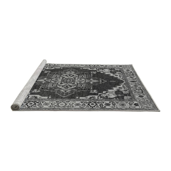 Sideview of Machine Washable Oriental Gray Industrial Rug, wshurb556gry