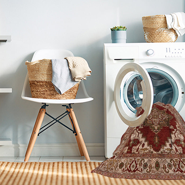 Machine Washable Industrial Modern Tomato Red Rug in a Washing Machine, wshurb556