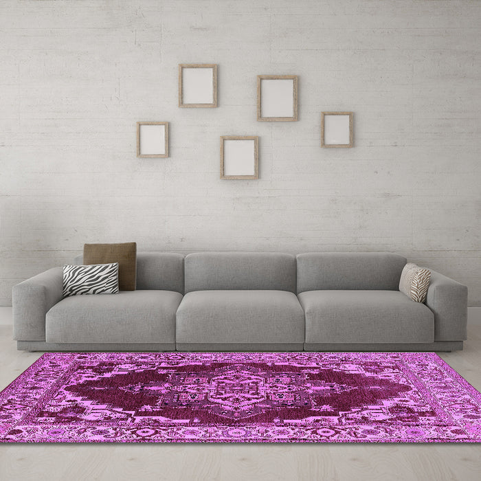 Machine Washable Oriental Purple Industrial Area Rugs in a Living Room, wshurb556pur