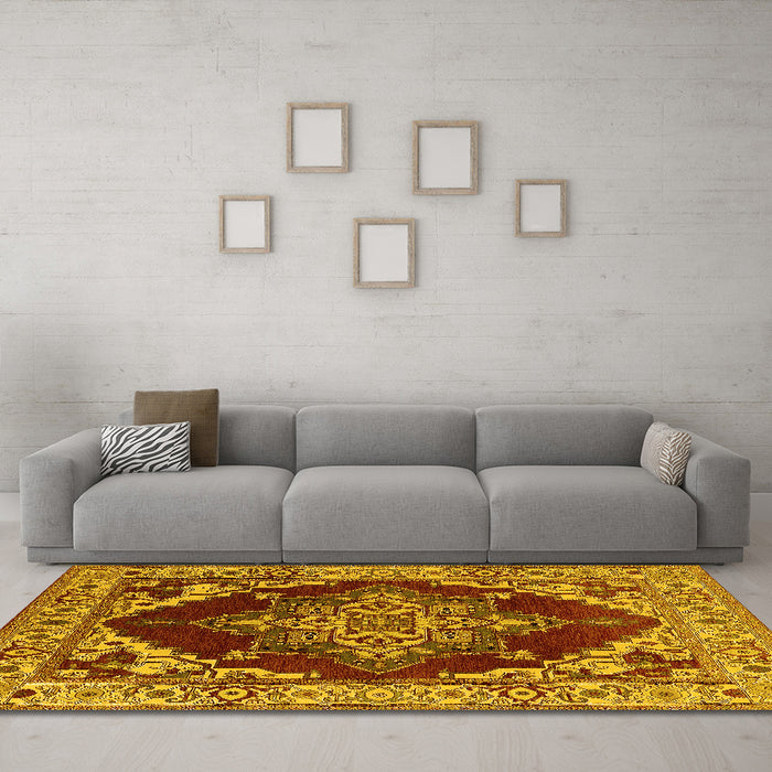 Machine Washable Oriental Yellow Industrial Rug in a Living Room, wshurb556yw