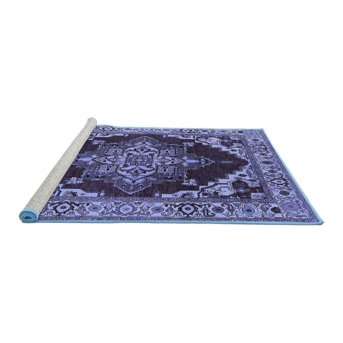 Sideview of Machine Washable Oriental Blue Industrial Rug, wshurb556blu