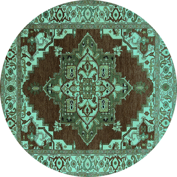 Round Machine Washable Oriental Turquoise Industrial Area Rugs, wshurb556turq